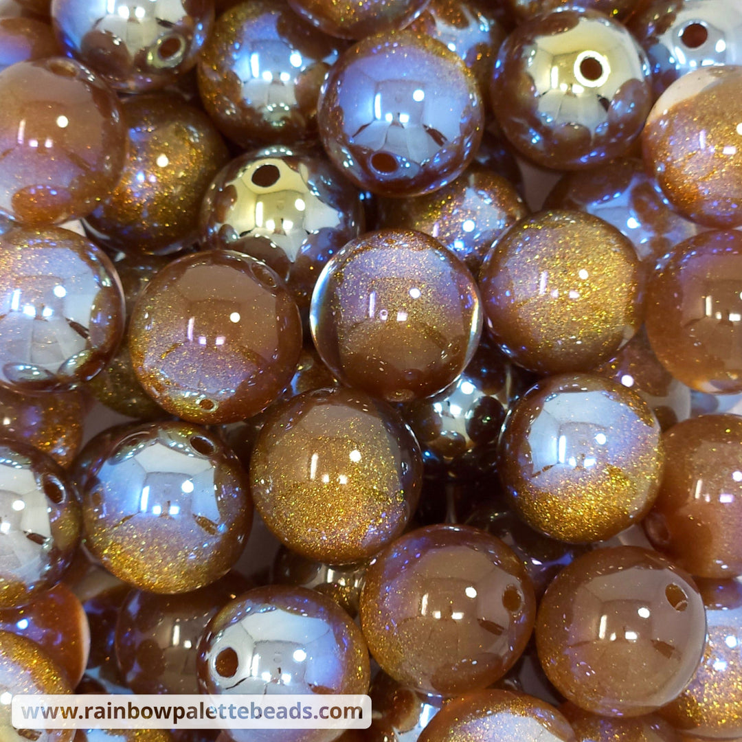 20mm UV/AB Amber Brown Glitter Core Acrylic Beads - Beads
