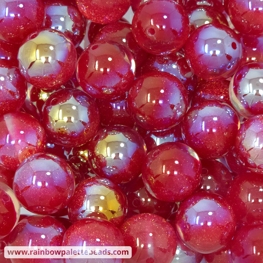 20mm UV/AB Cherry Red Glitter Core Acrylic Beads - Beads