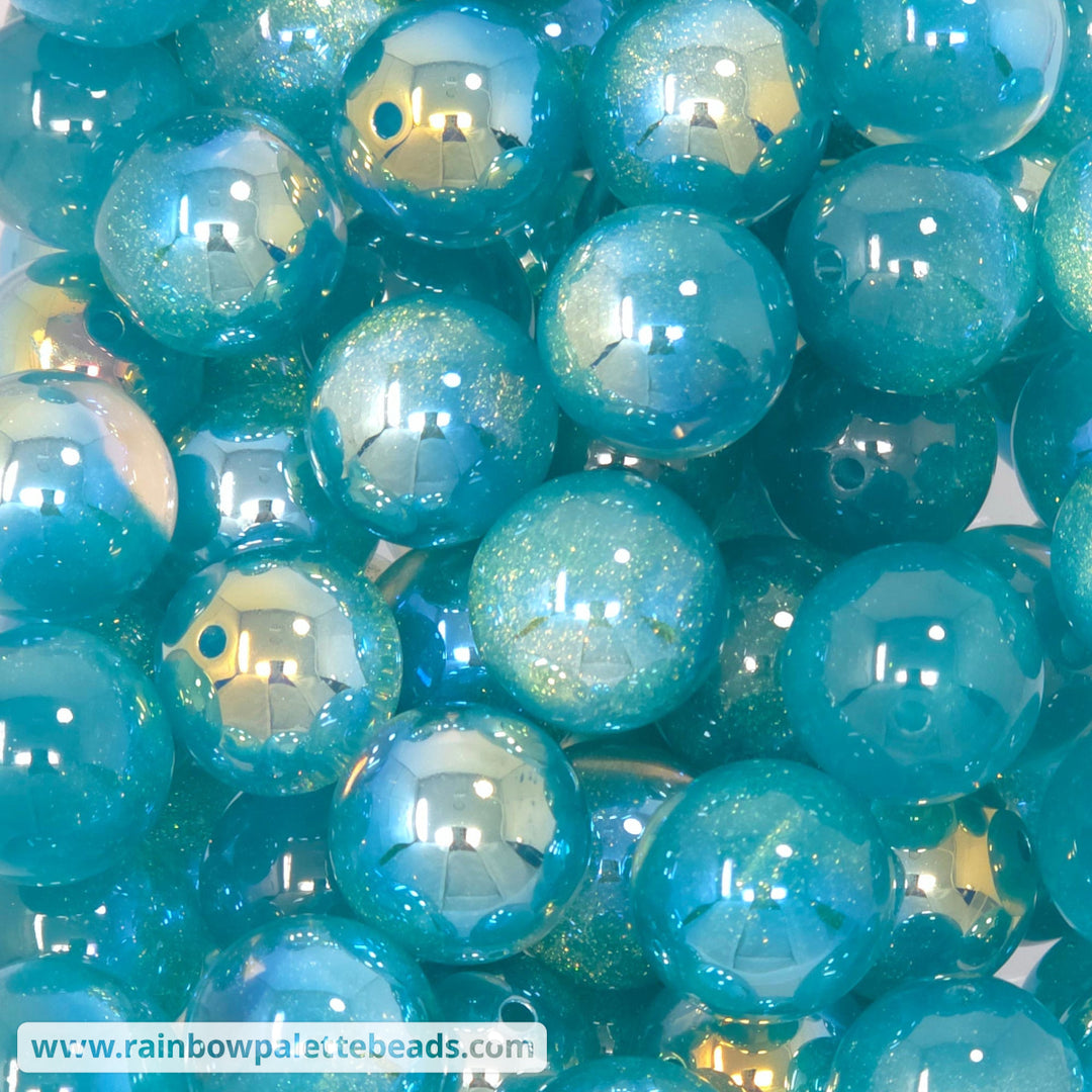 20mm UV/AB Cyan Sparkle Glitter Core Acrylic Beads - Beads