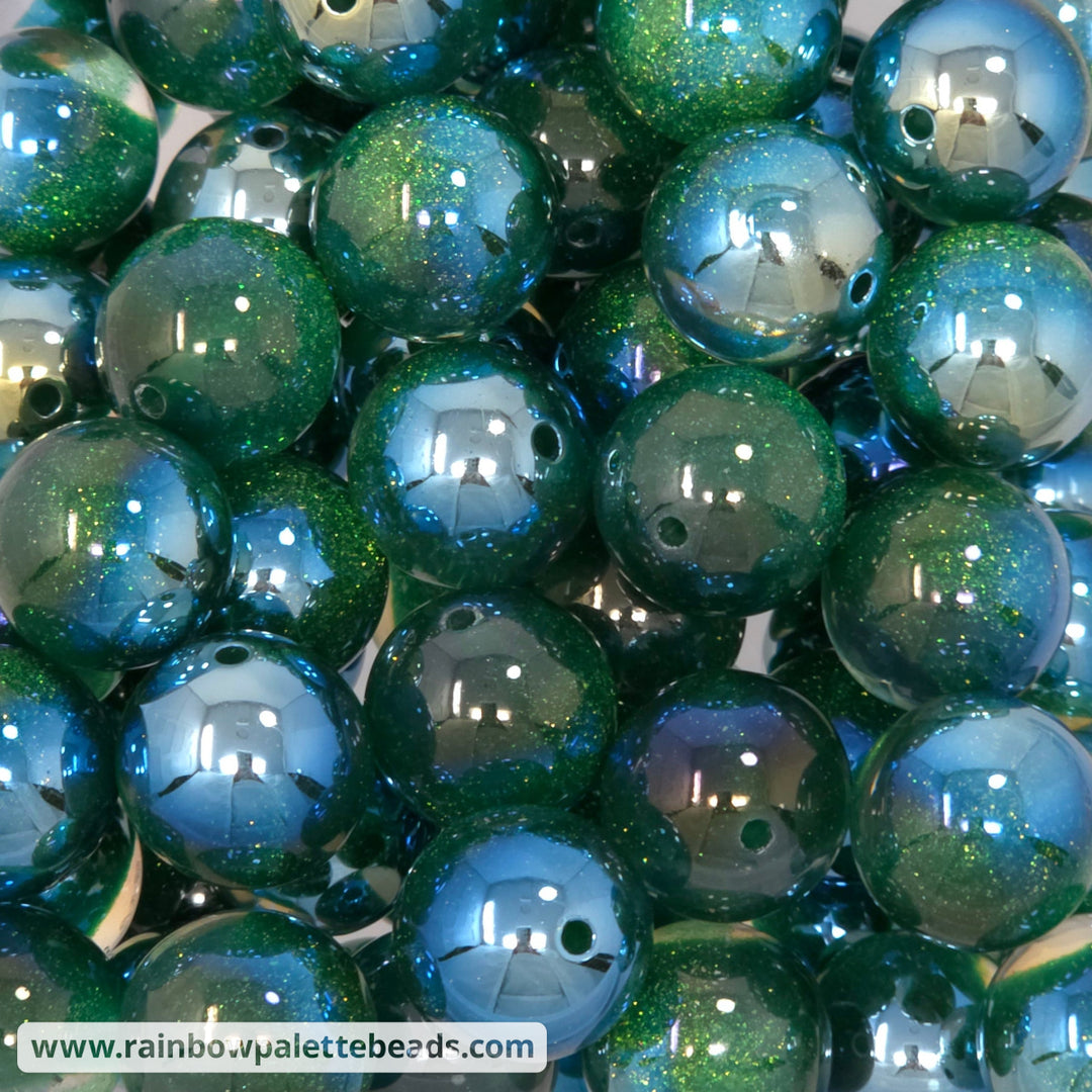 20mm UV/AB Forest Green Glitter Core Acrylic Beads - Beads