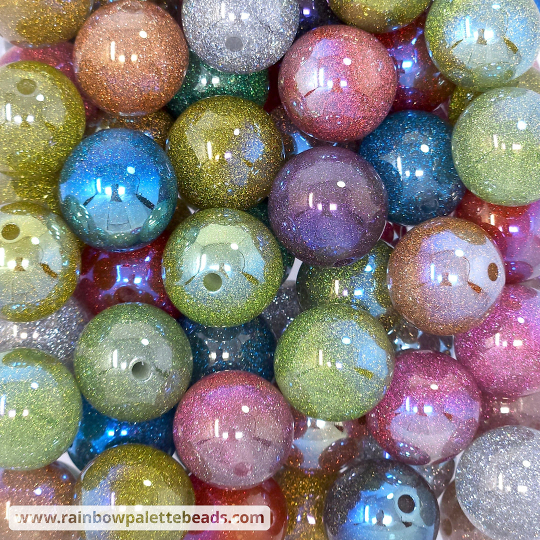 20mm UV AB Glitter Acrylic Bead Mix (10 beads) Beads