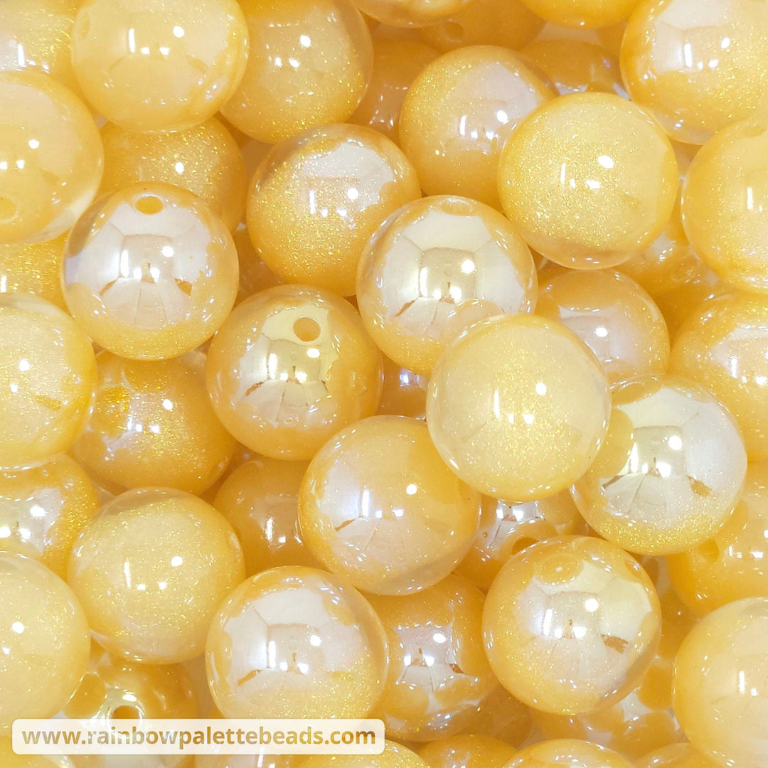 20mm UV/AB Golden Yellow Glitter Core Acrylic Beads - Beads