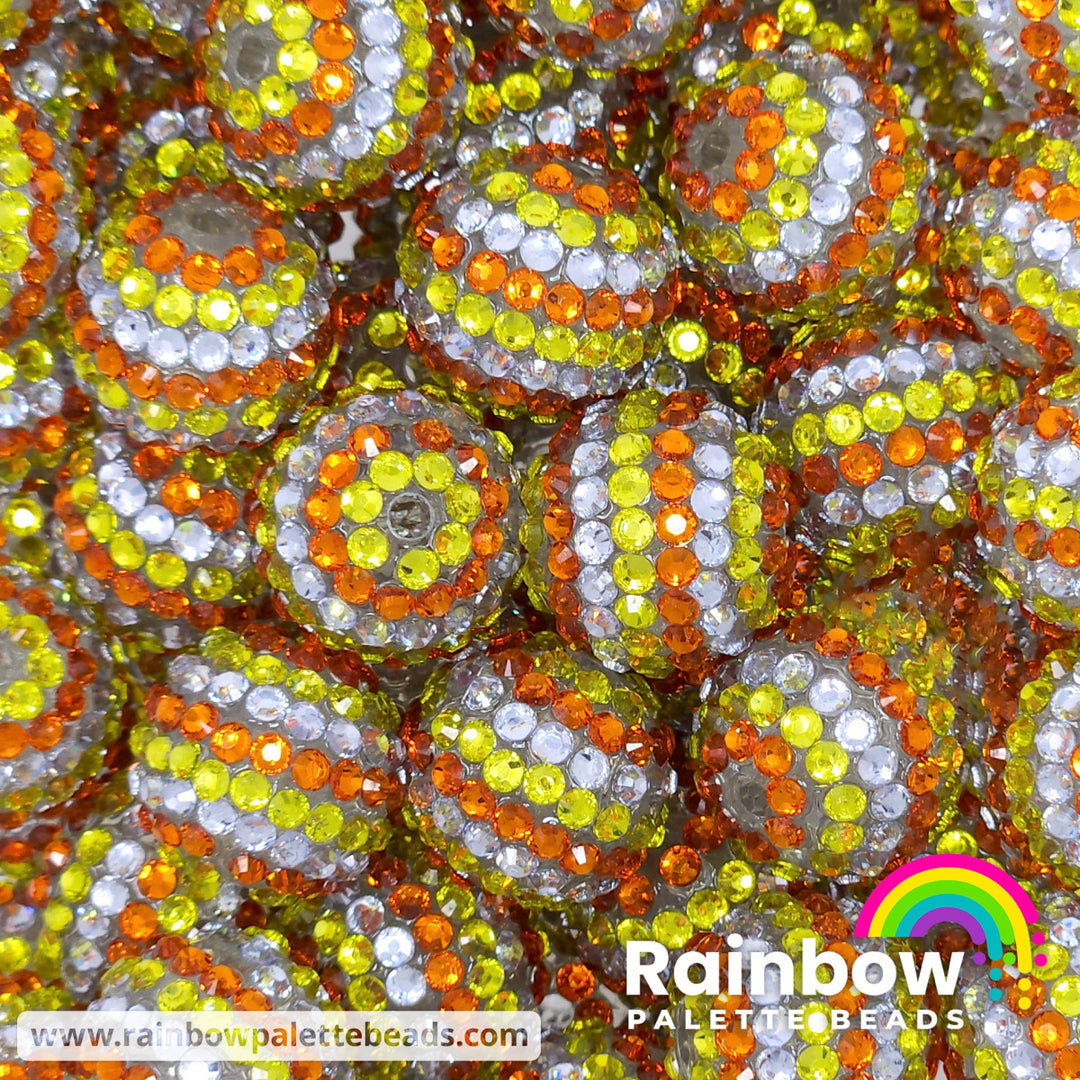 20mm Yellow/Orange/Silver Stripe Acrylic Rhinestone Beads Beads