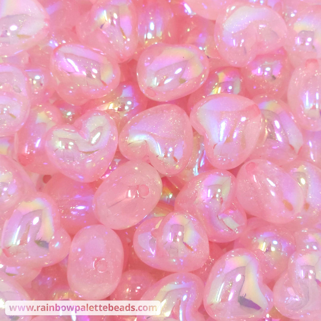 21mm AB Glitter Heart Acrylic Beads Pink Beads
