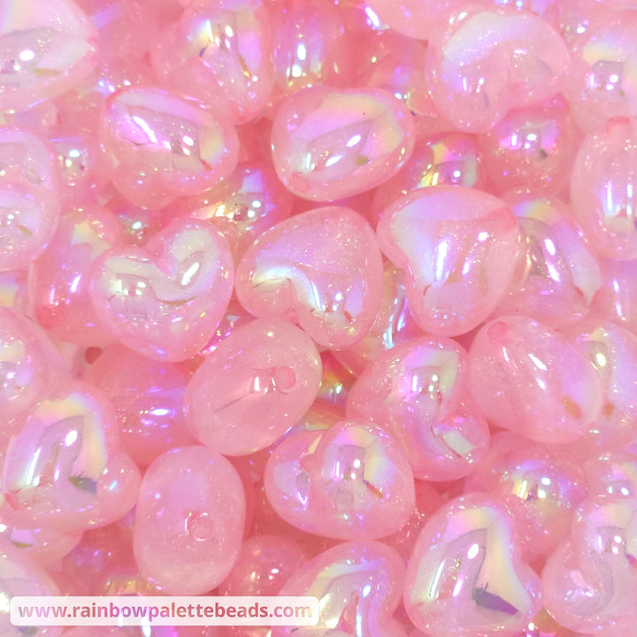 21mm AB Glitter Heart Acrylic Beads Pink Beads