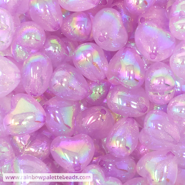 21mm AB Glitter Heart Acrylic Beads Purple Beads