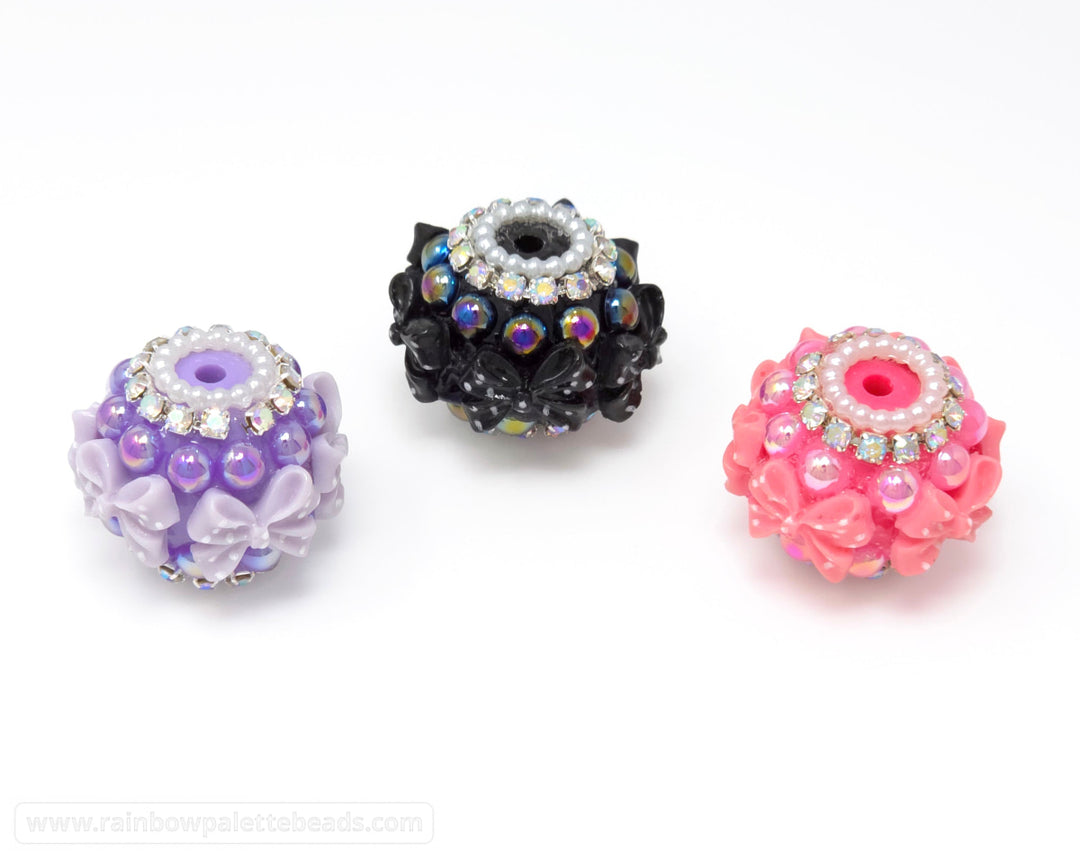 22mm Assorted Color Jewels Bows & Pearls Acrylic Rondelle Beads - Beads