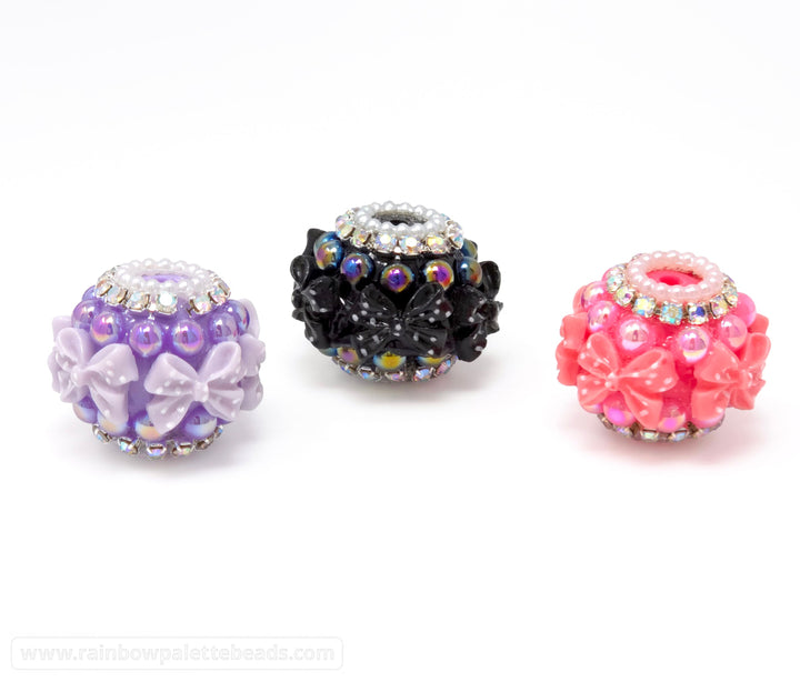22mm Assorted Color Jewels Bows & Pearls Acrylic Rondelle Beads - Beads