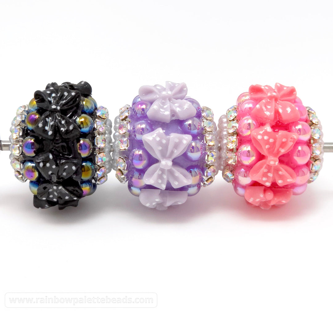 22mm Assorted Color Jewels Bows & Pearls Acrylic Rondelle Beads - Beads