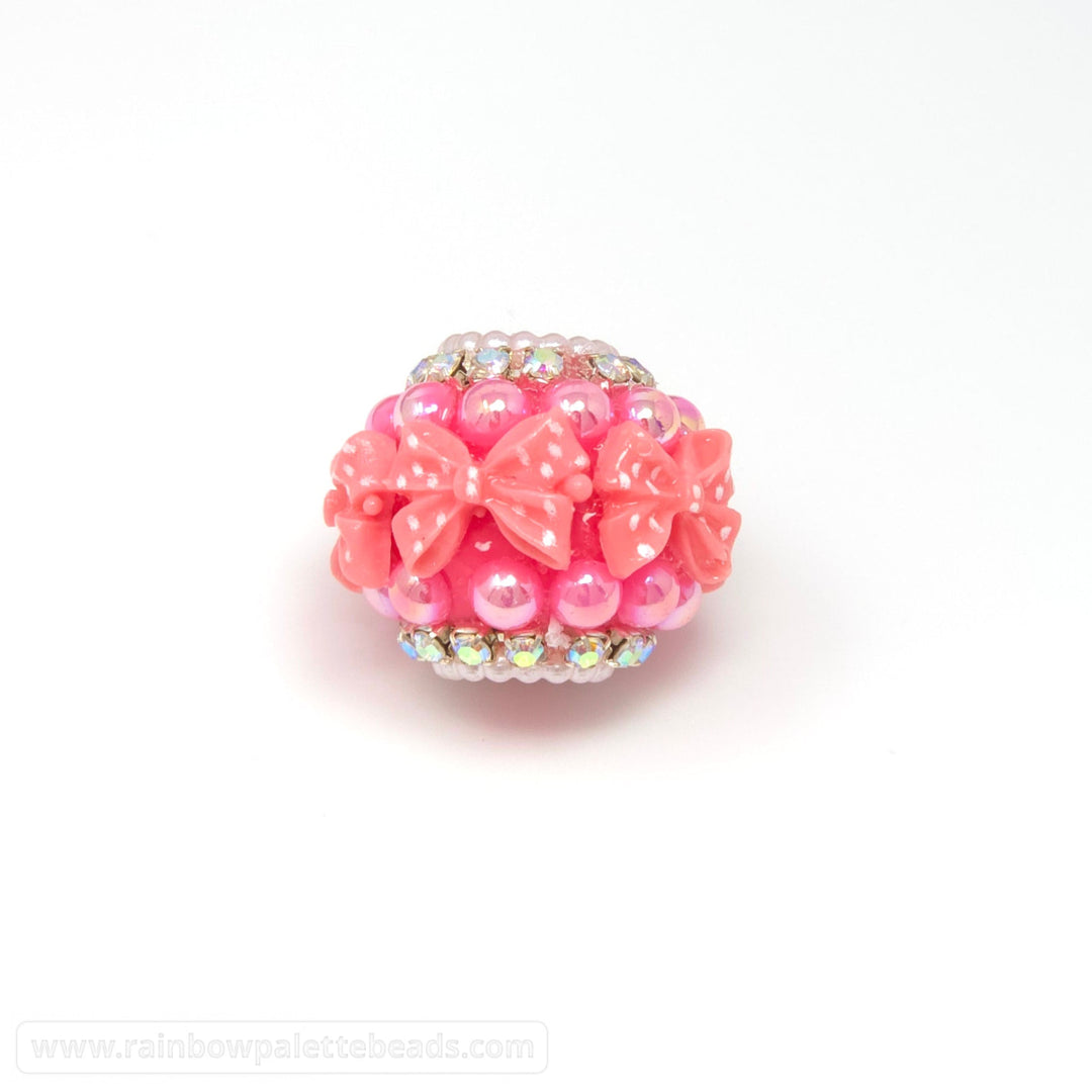 22mm Assorted Color Jewels Bows & Pearls Acrylic Rondelle Beads - Pink - Beads