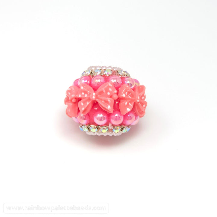 22mm Assorted Color Jewels Bows & Pearls Acrylic Rondelle Beads - Pink - Beads