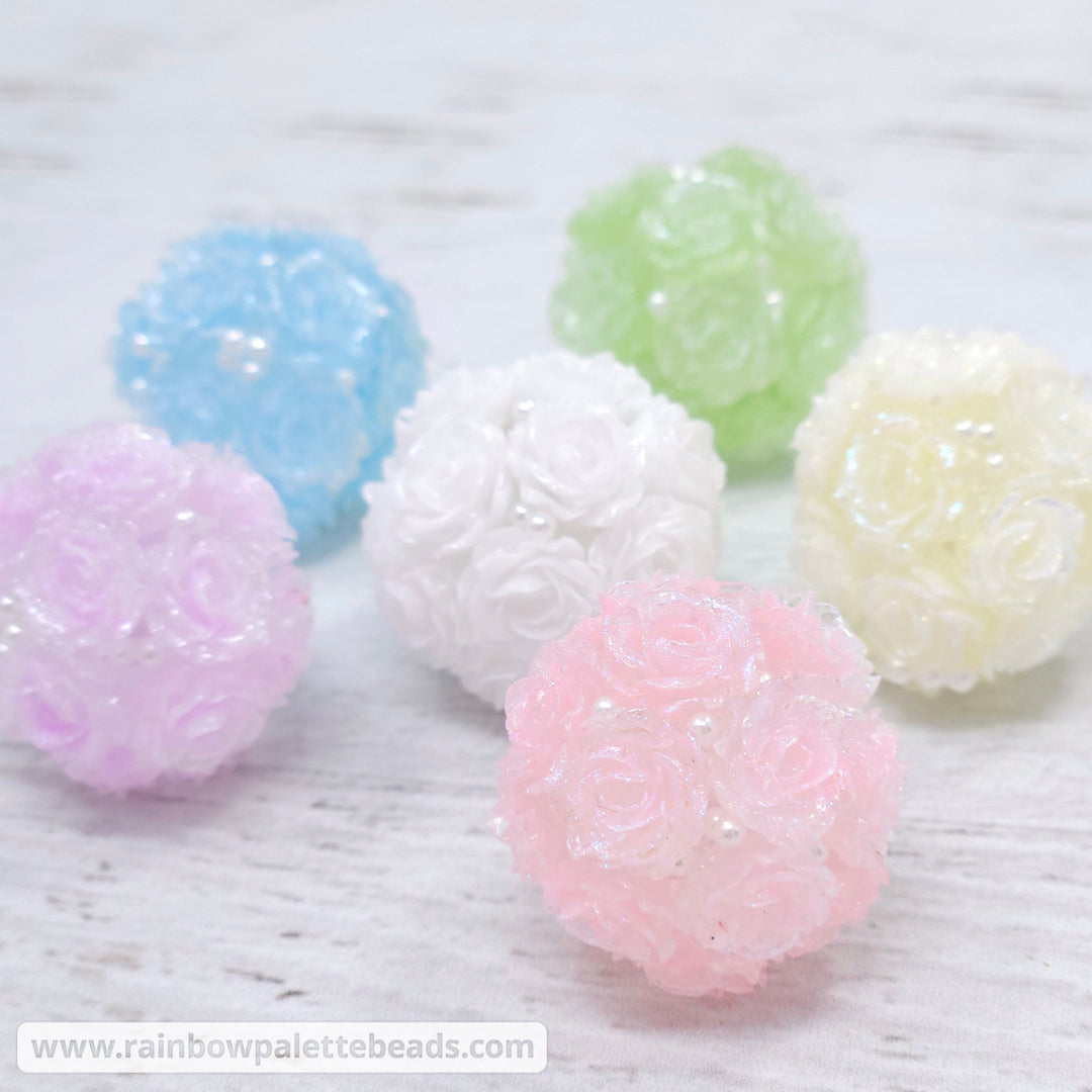 22mm Assorted Color Shimmer Rose & Pearl Acrylic Beads - Beads