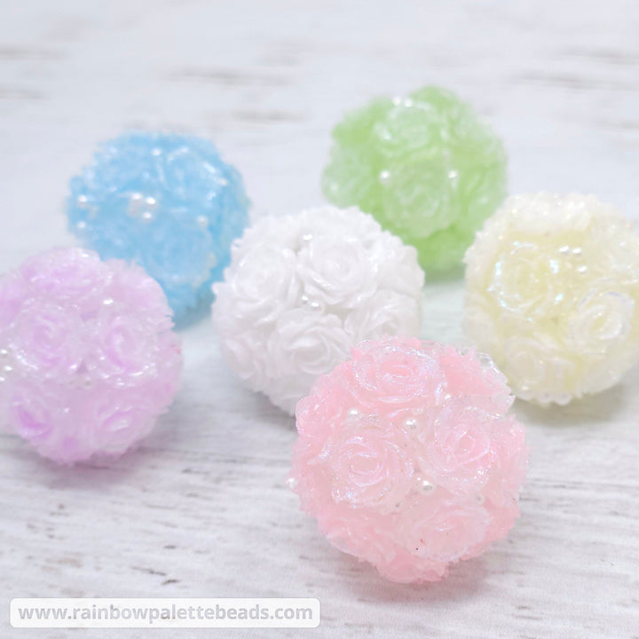 22mm Assorted Color Shimmer Rose & Pearl Acrylic Beads - Beads