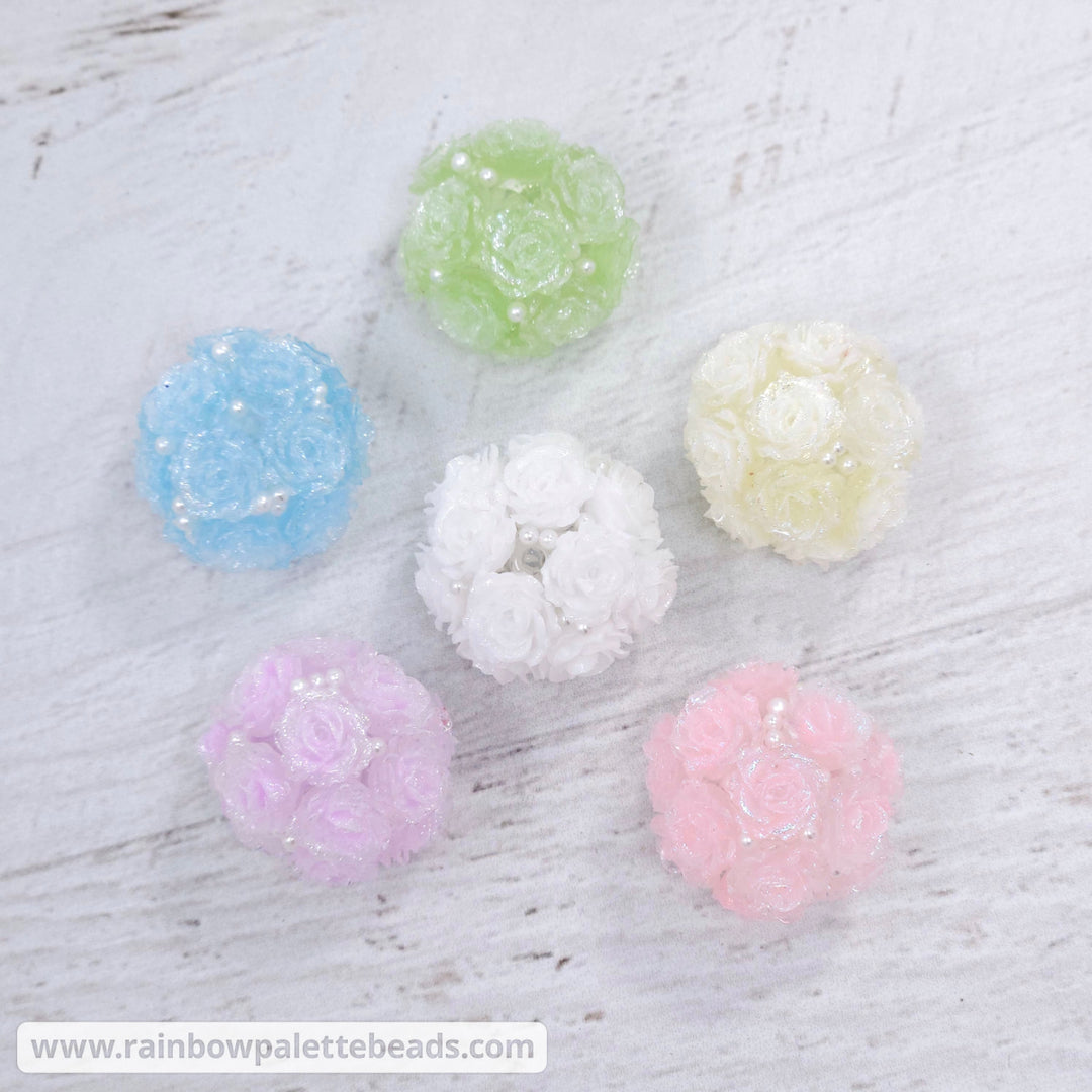 22mm Assorted Color Shimmer Rose & Pearl Acrylic Beads - Beads