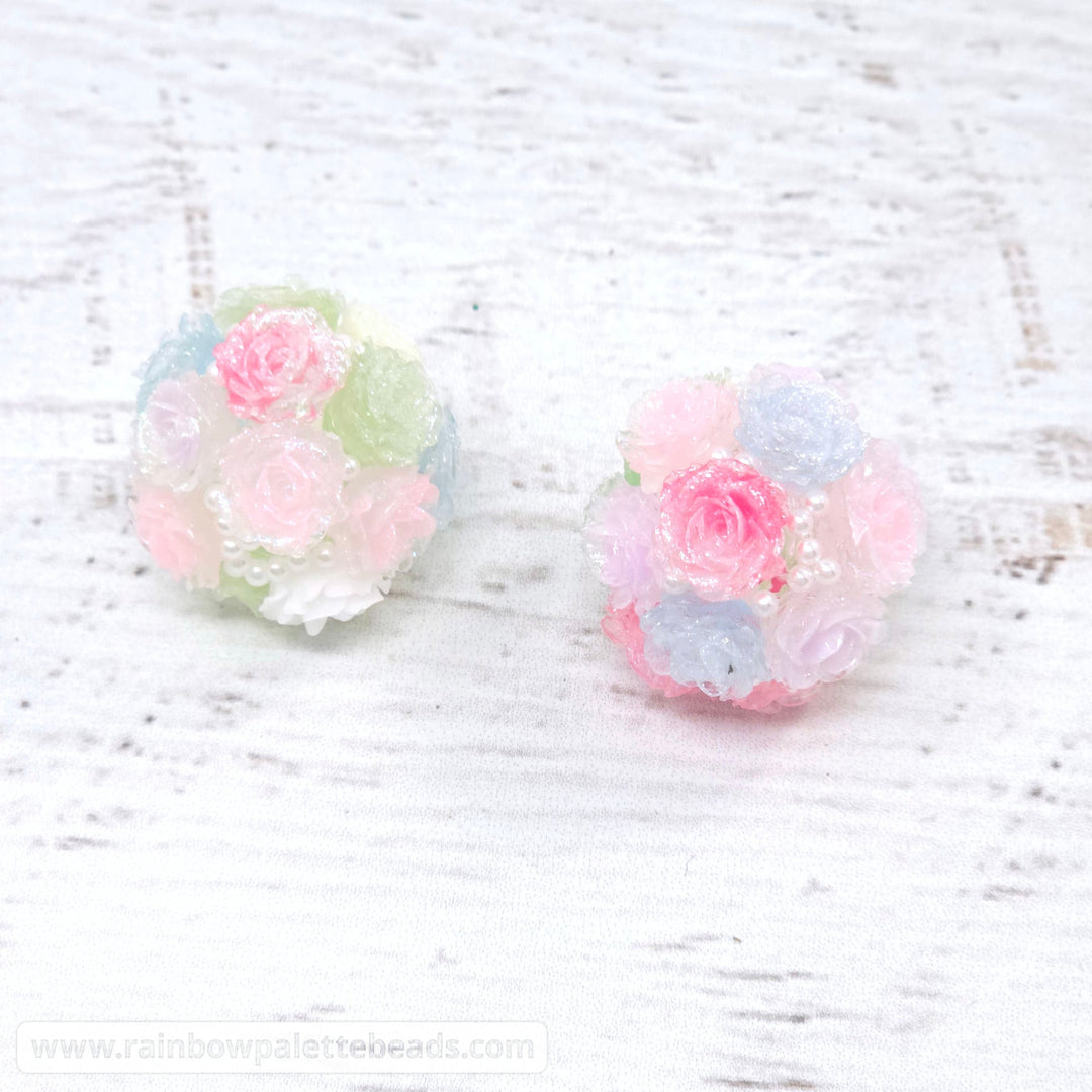 22mm Assorted Color Shimmer Rose & Pearl Acrylic Beads - Beads