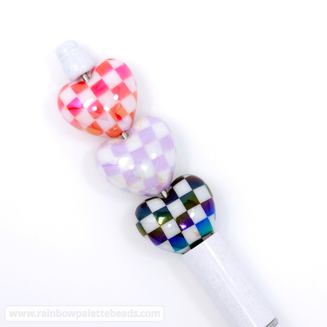 22mm Checkered Acrylic Heart Beads Beads