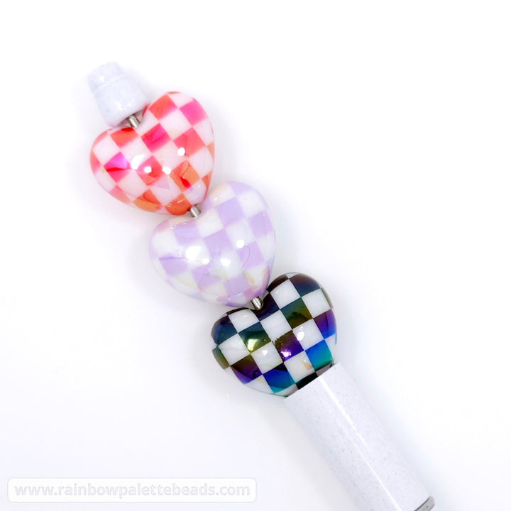 22mm Checkered Acrylic Heart Beads Beads