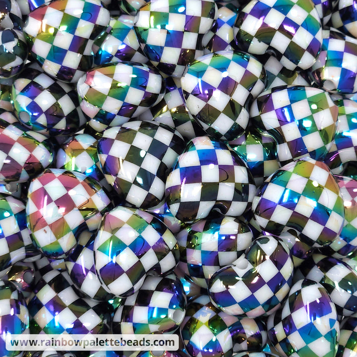 22mm Checkered Acrylic Heart Beads Black Beads