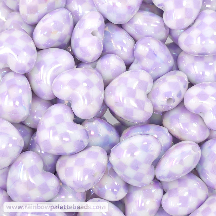 22mm Checkered Acrylic Heart Beads Light Purple Beads