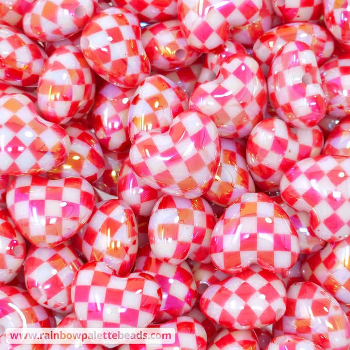 22mm Checkered Acrylic Heart Beads Red Beads