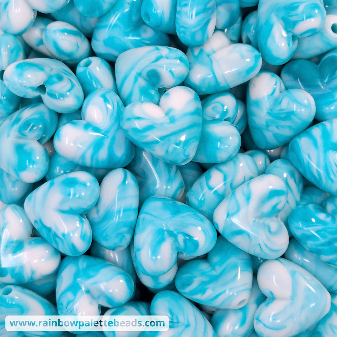 23mm Cyan Marbled Acrylic Heart Beads Beads