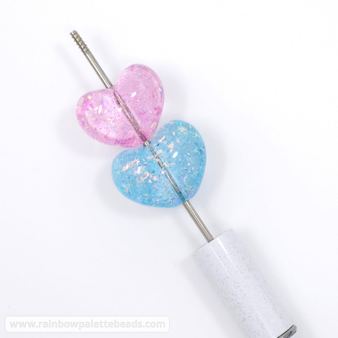 22mm Holographic Glitter Flake Acrylic Heart Beads Beads