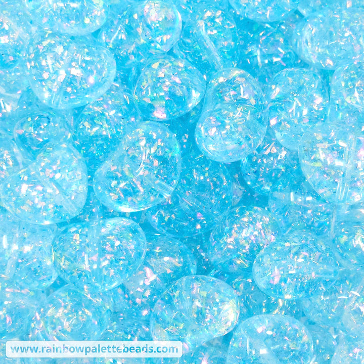22mm Holographic Glitter Flake Acrylic Heart Beads Aqua Beads