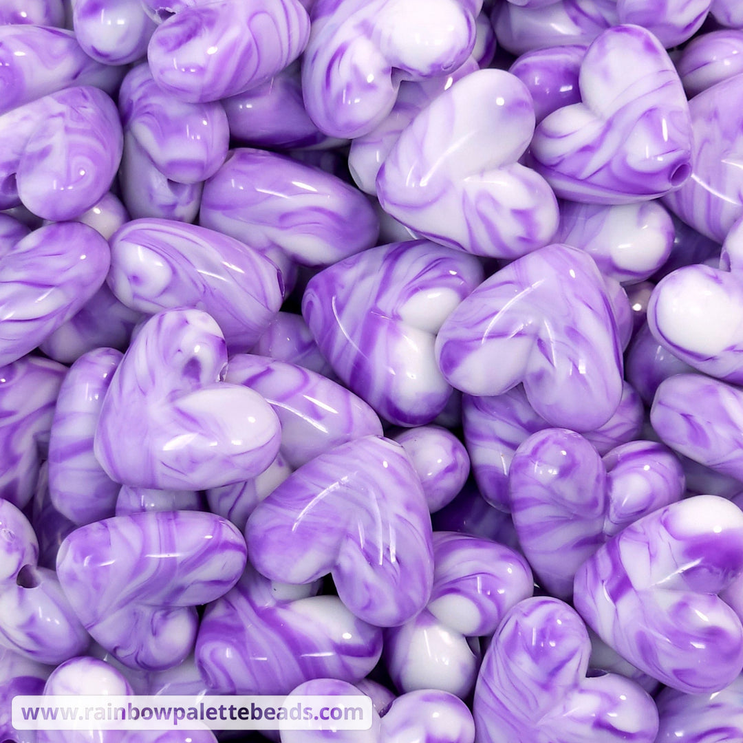 23mm Purple Marbled Acrylic Heart Beads Beads