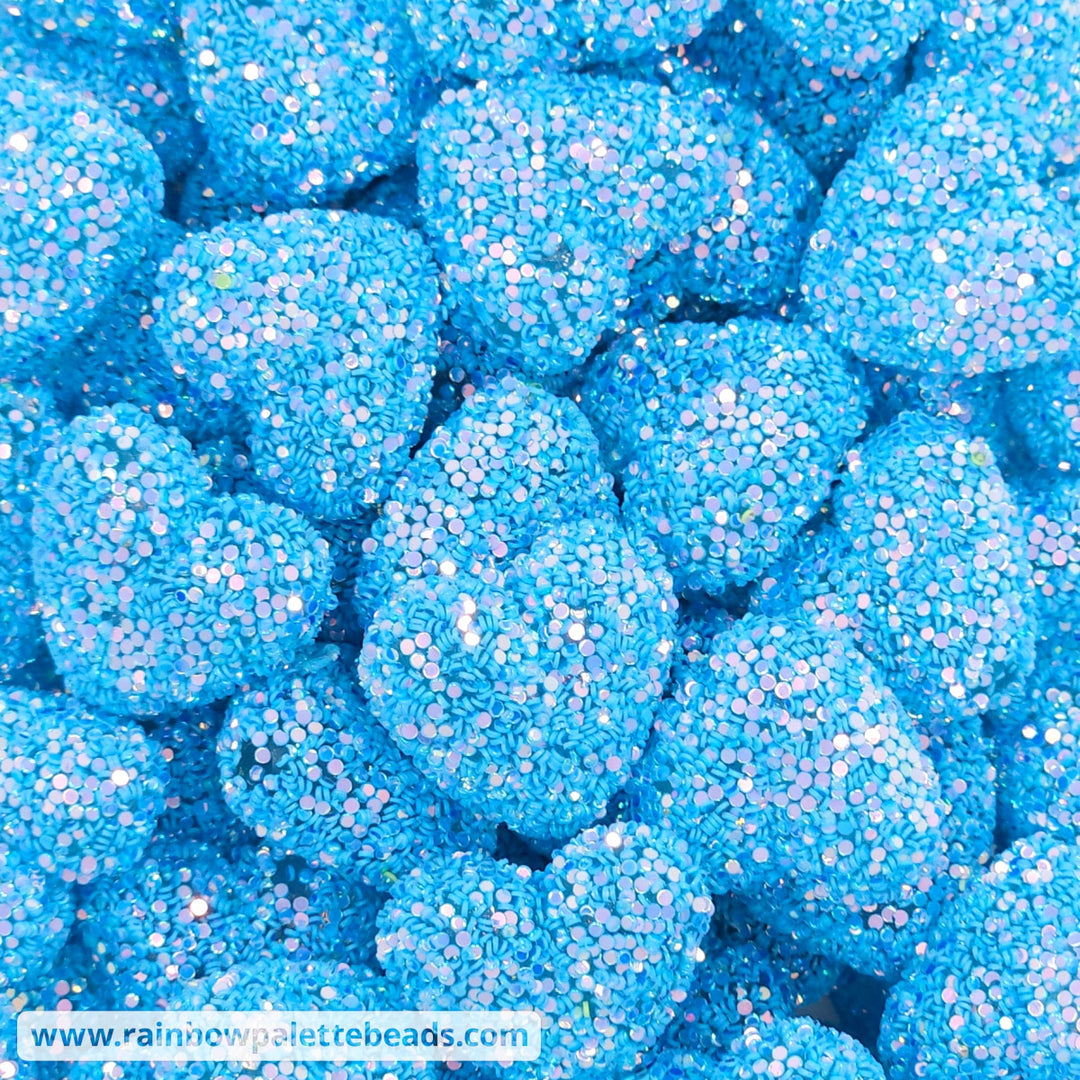 25mm Chunky Blue Glitter Acrylic Heart Beads - Beads