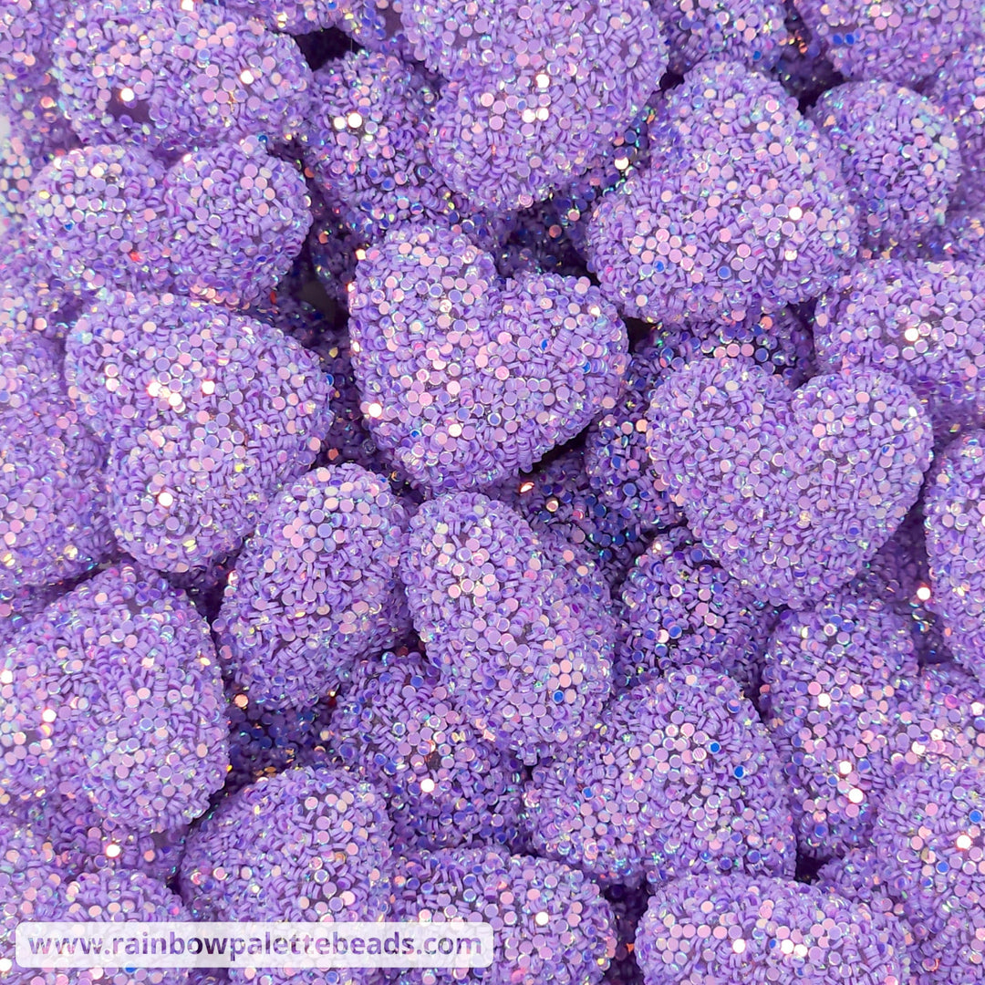 25mm Chunky Lavender Glitter Acrylic Heart Beads Beads