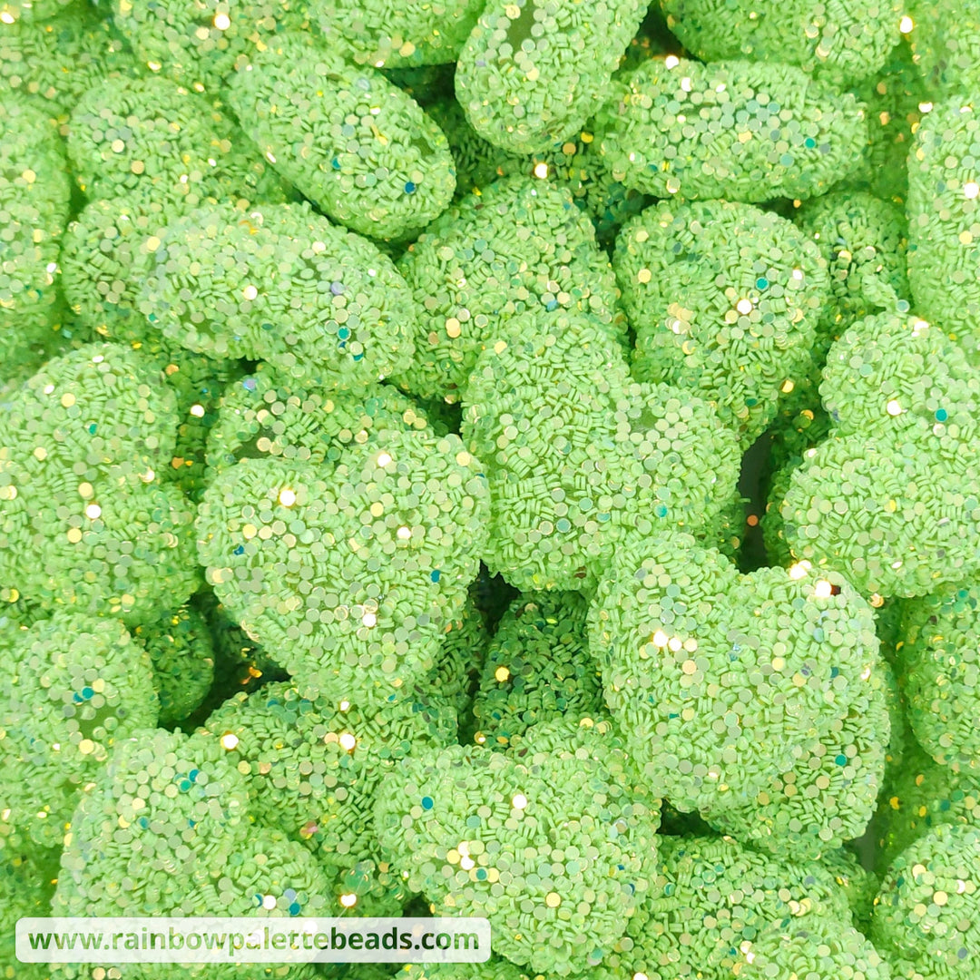 25mm Chunky Lime Glitter Acrylic Heart Beads - Beads