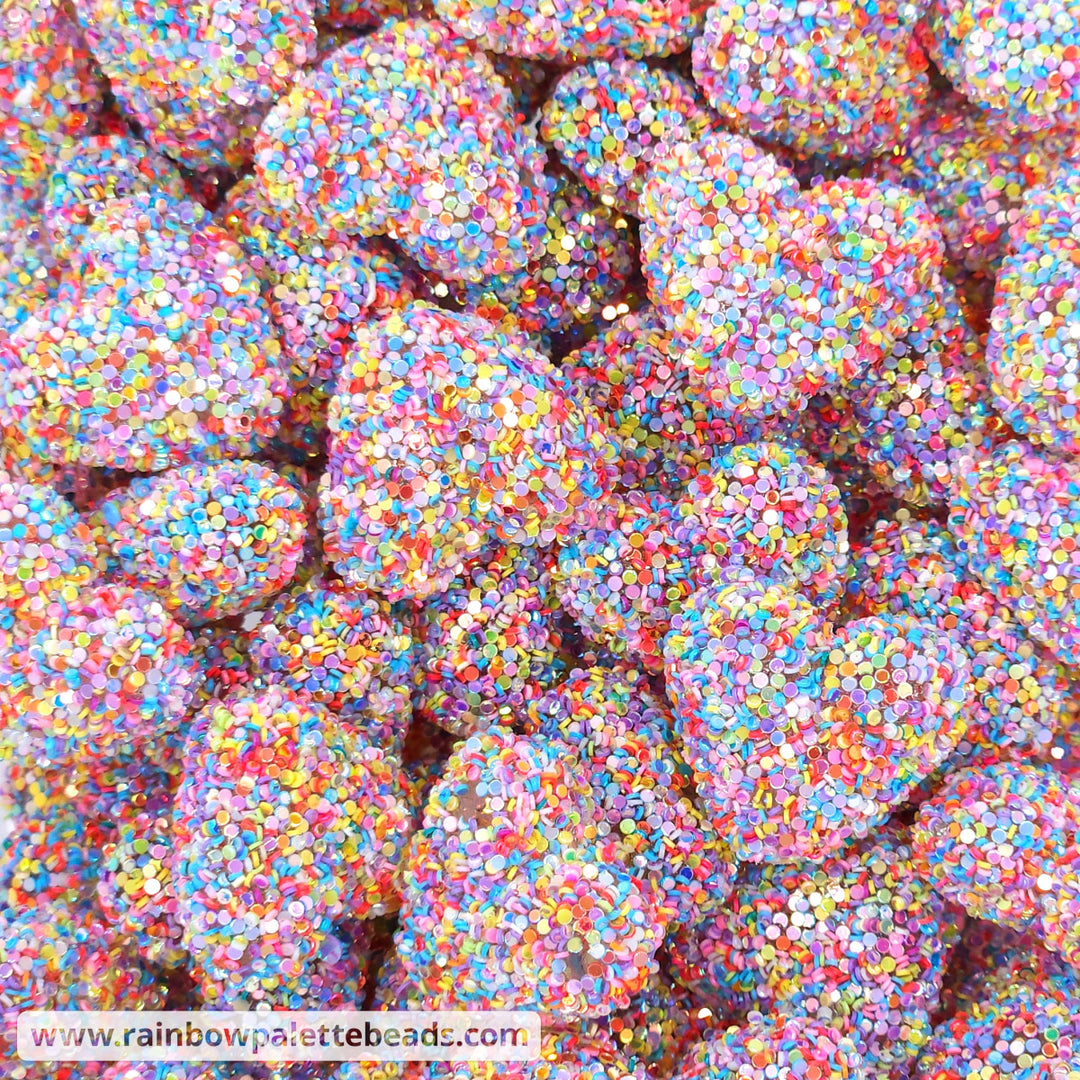 25mm Chunky Multi-Color Glitter Acrylic Heart Beads Beads