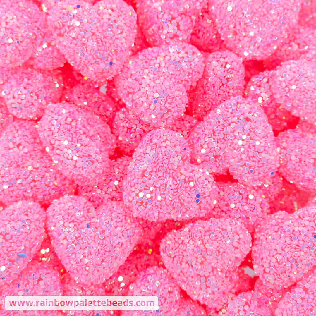 25mm Chunky Pink Glitter Acrylic Heart Beads Beads