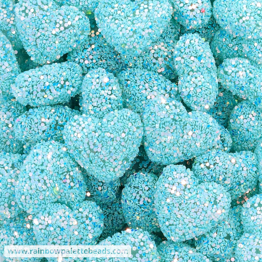 25mm Chunky Turquoise Glitter Acrylic Heart Beads - Beads