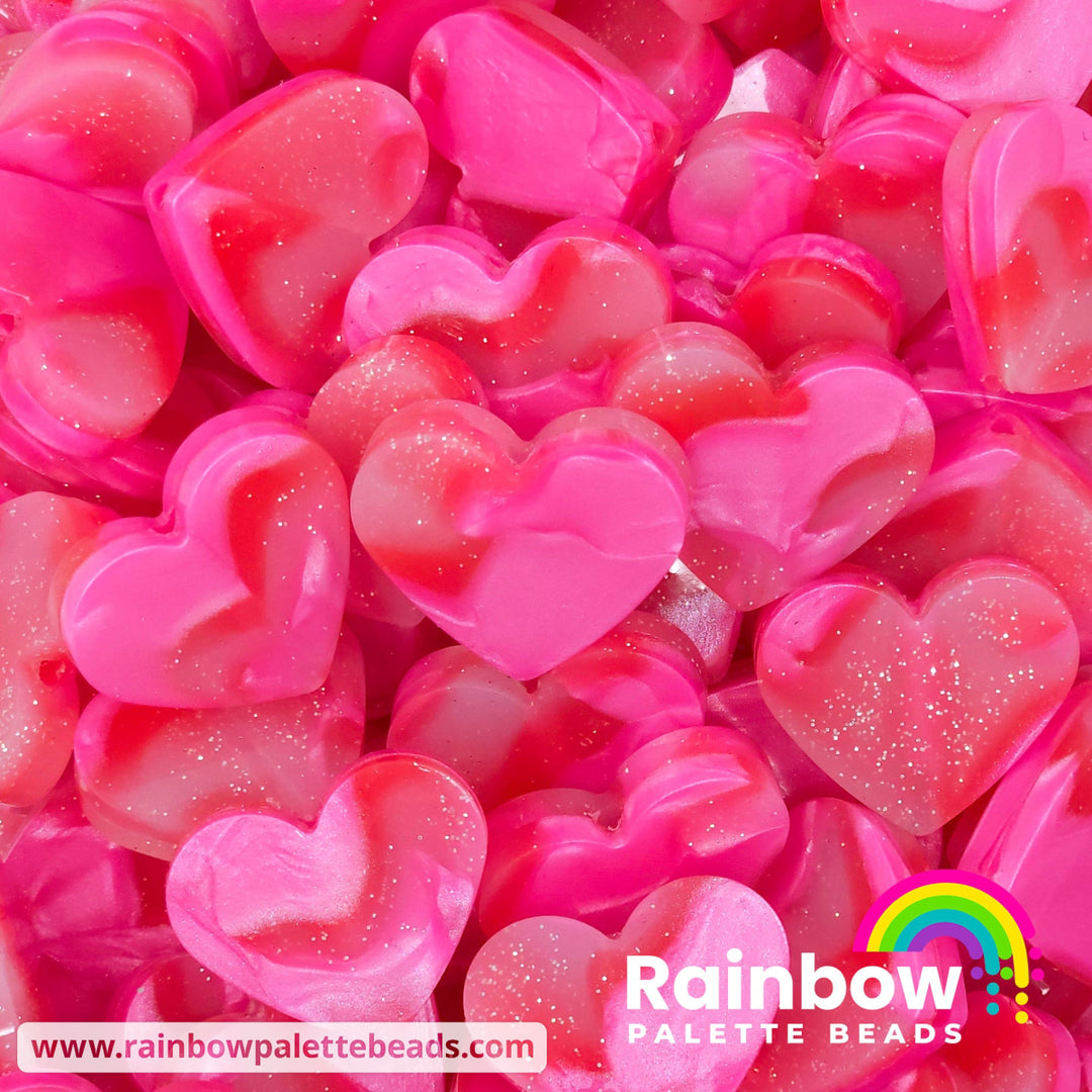 25mm Glossy Marbled Valentine’s Day Glitter Jelly Silicone Heart Focal Beads Beads