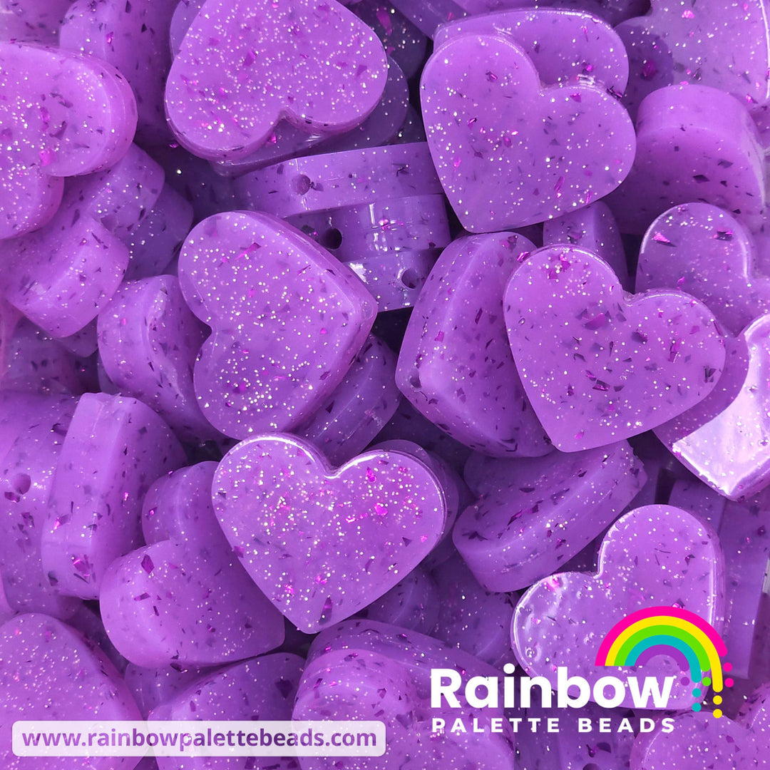 25mm Glossy Purple Glitter & Foil Confetti Jelly Silicone Heart Focal Beads Beads