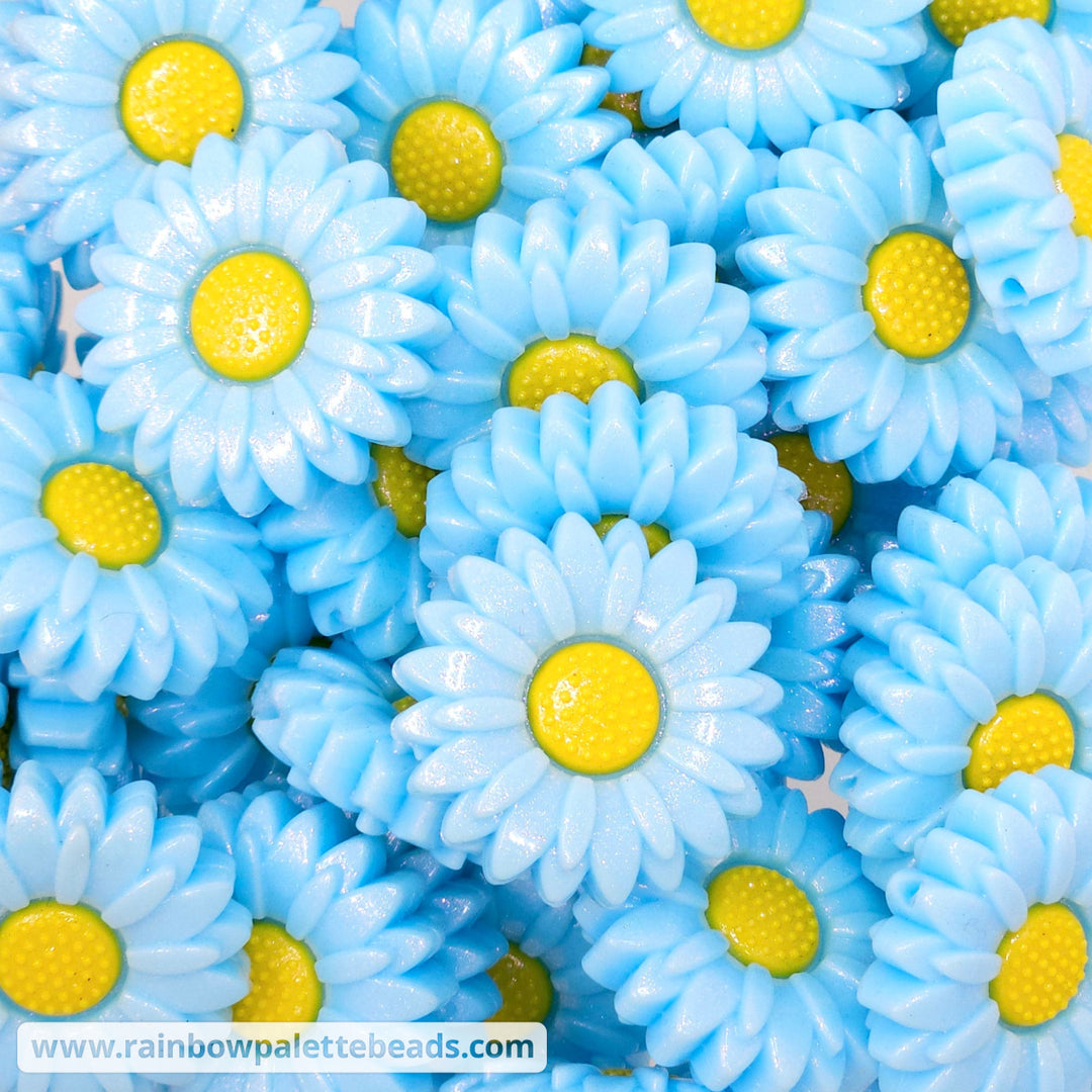 30mm Bright Baby Blue Opal Daisy Flower Silicone Focal Beads Beads