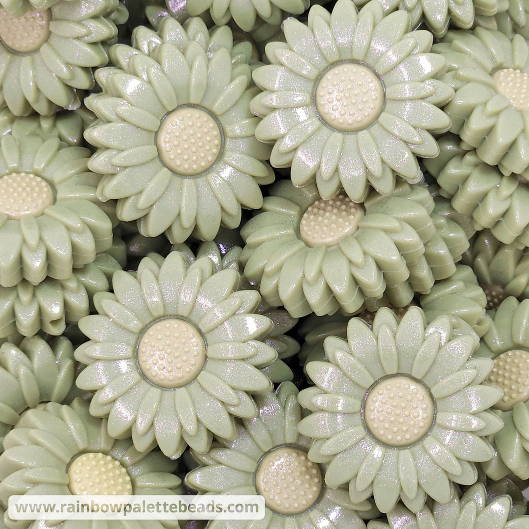30mm Olive-Sage Green Opal Daisy Flower Silicone Focal Beads Beads