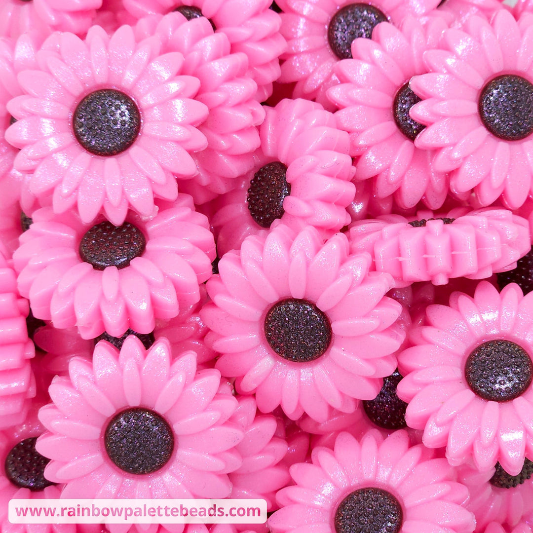 30mm Pink Opal Daisy Flower Silicone Focal Beads Beads