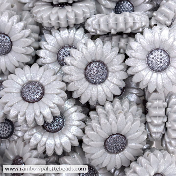 30mm Silver Shimmer Daisy Flower Silicone Focal Beads Beads