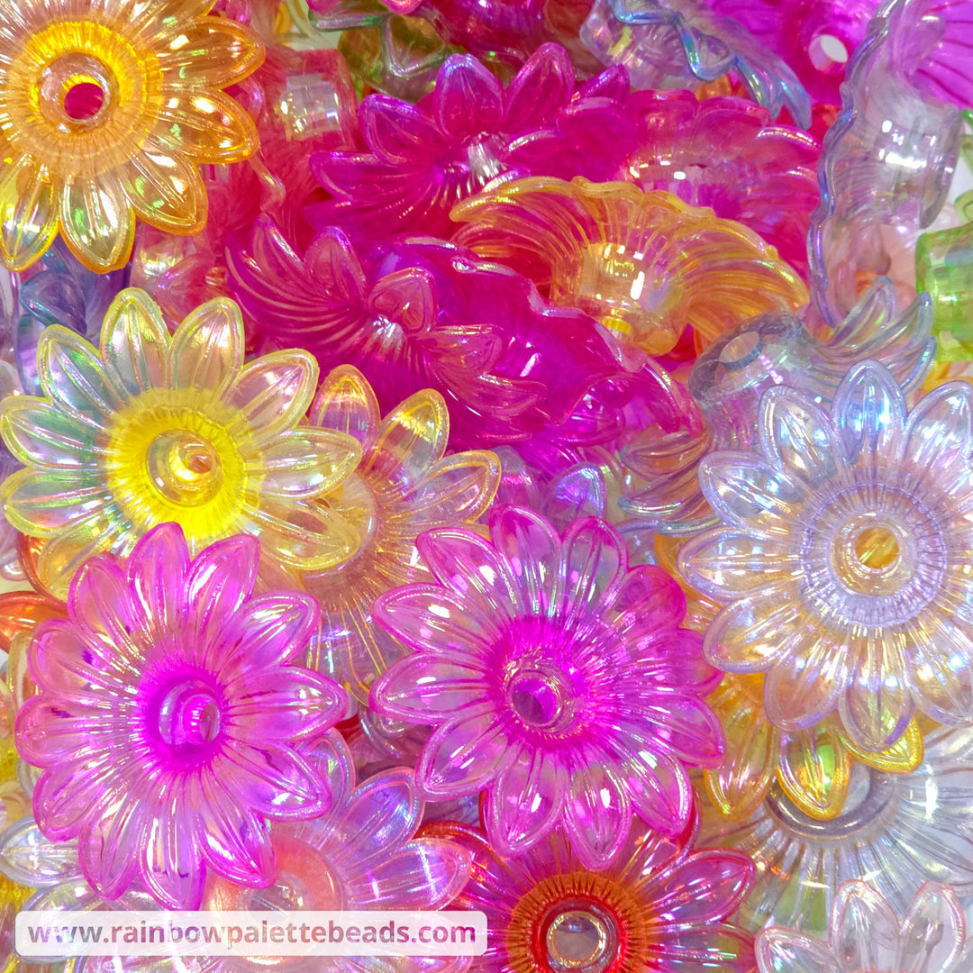34mm AB Assorted Color Translucent Daisy Flower Bead Mix (multipack) - Beads