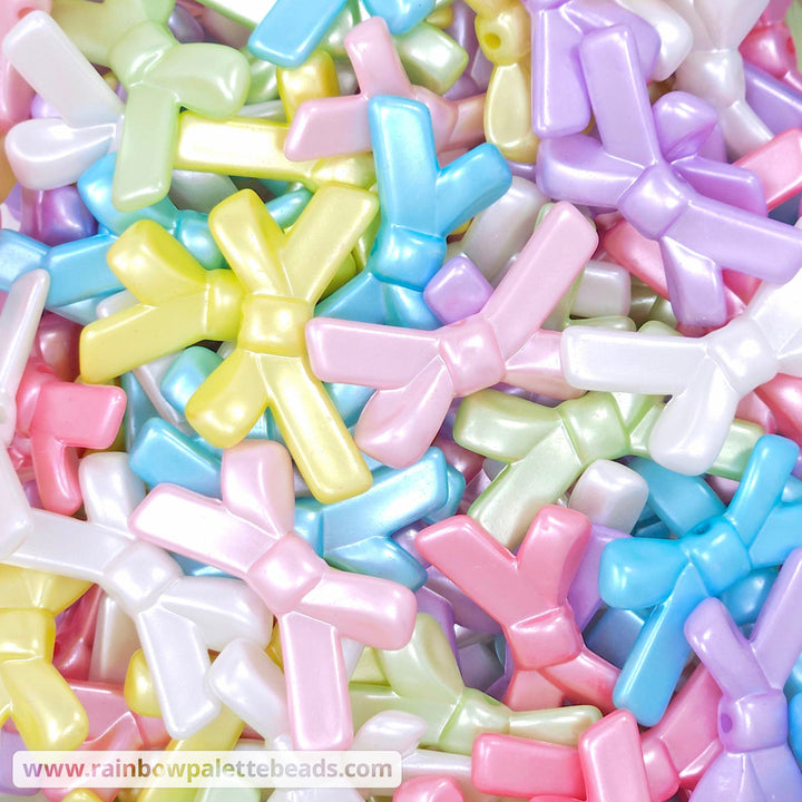 34mm Assorted Pastel Pearl Bow Bead Mix (10 beads) Beads