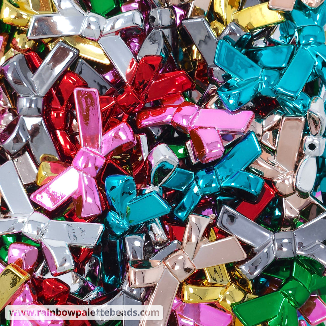 34mm Assorted UV Mirror Bow Bead Mix (10 beads) Beads