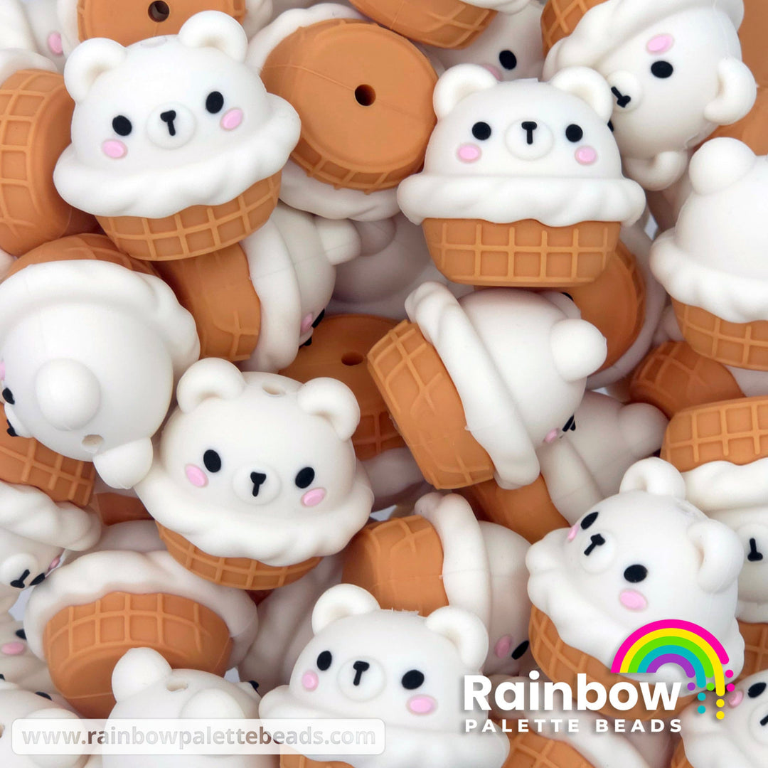 3D Bear-y Adorable Ice Cream Waffle Bowl Exclusive Silicone Focal Beads - Beads