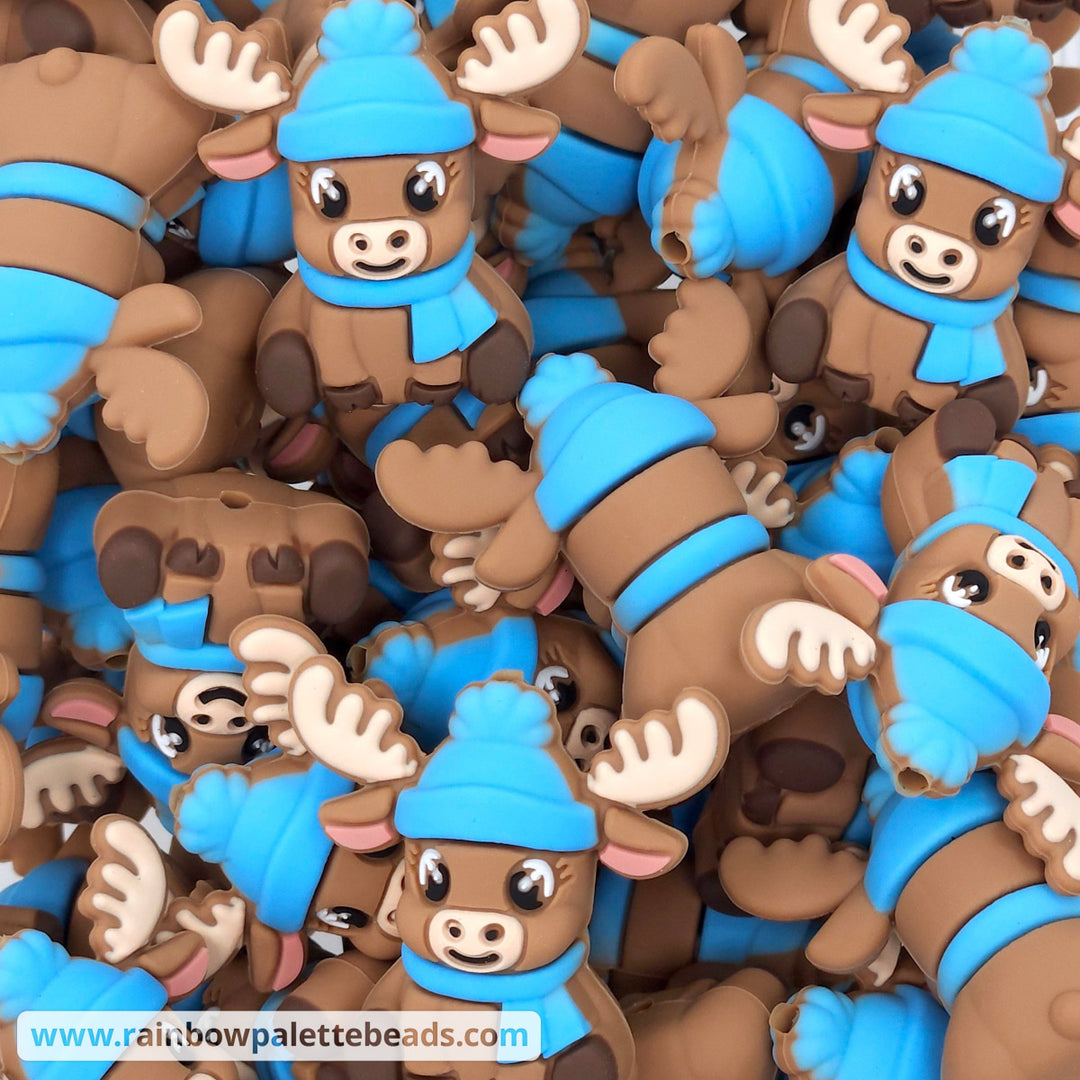 3D Blue-Scarf Reindeer Silicone Focal Beads Beads