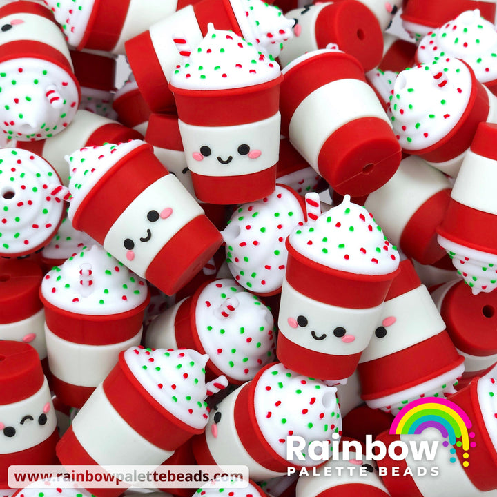 3D Christmas Peppermint Sprinkle Drink Exclusive Silicone Focal Bead Beads