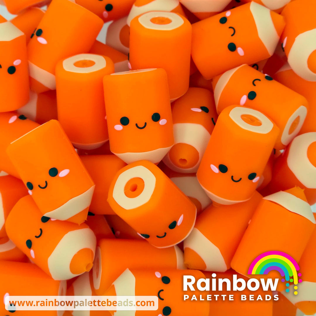 3D Cute Colored Pencil Exclusive Silicone Focal Beads - Orange - Beads