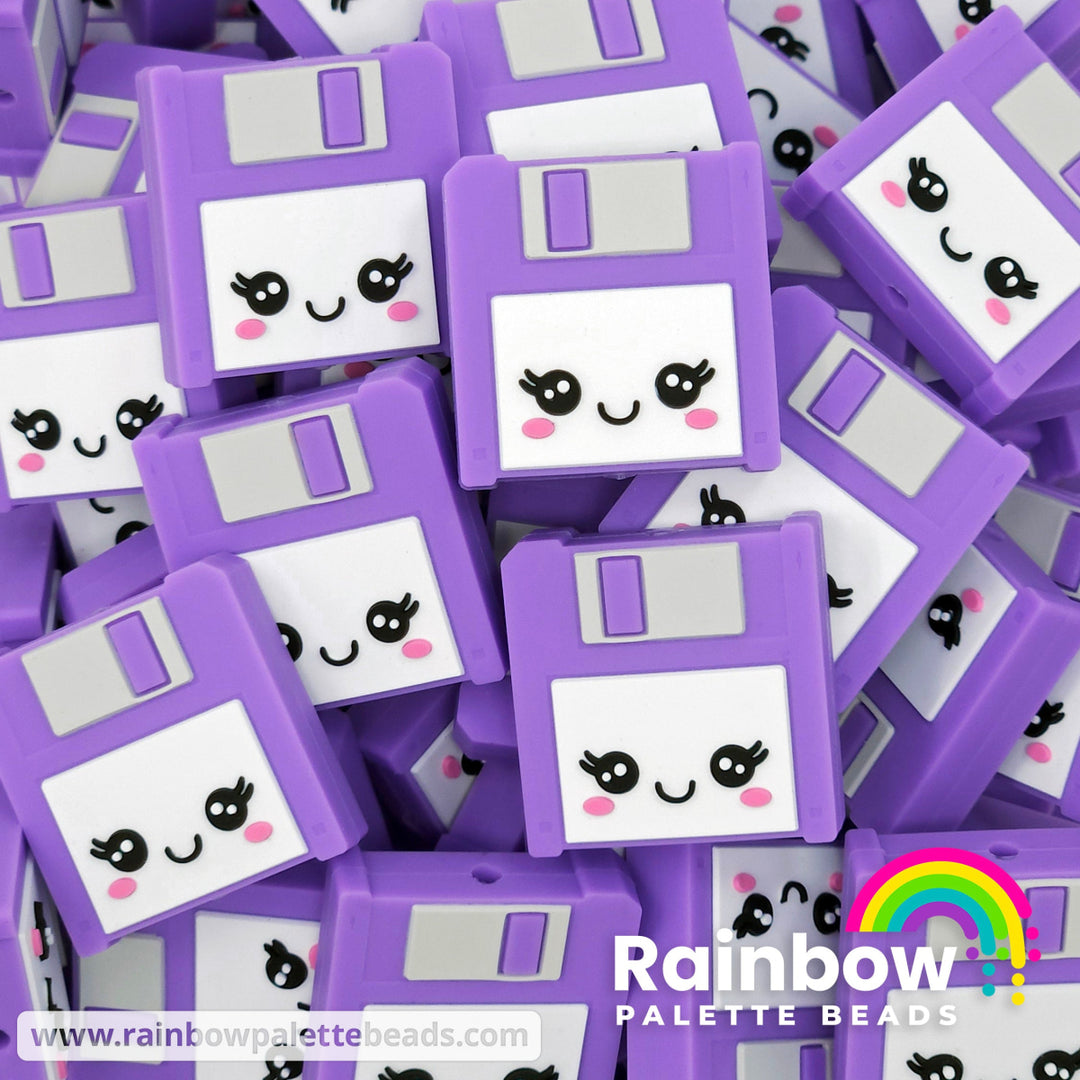 3D Cute Floppy Disk (Save Icon) Exclusive Silicone Focal Beads Purple Beads