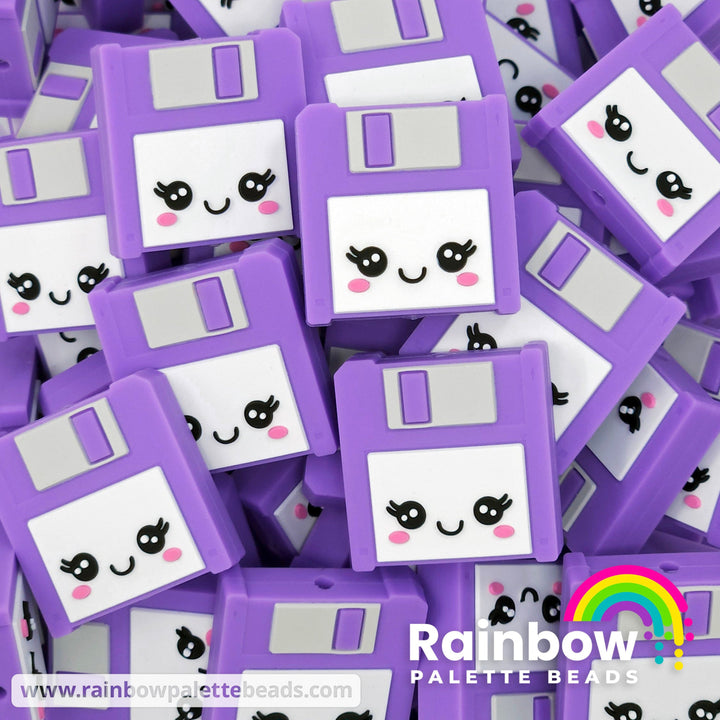 3D Cute Floppy Disk (Save Icon) Exclusive Silicone Focal Beads Purple Beads
