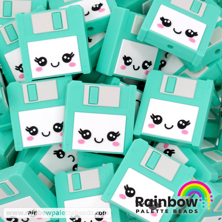 3D Cute Floppy Disk (Save Icon) Exclusive Silicone Focal Beads Turquoise Beads